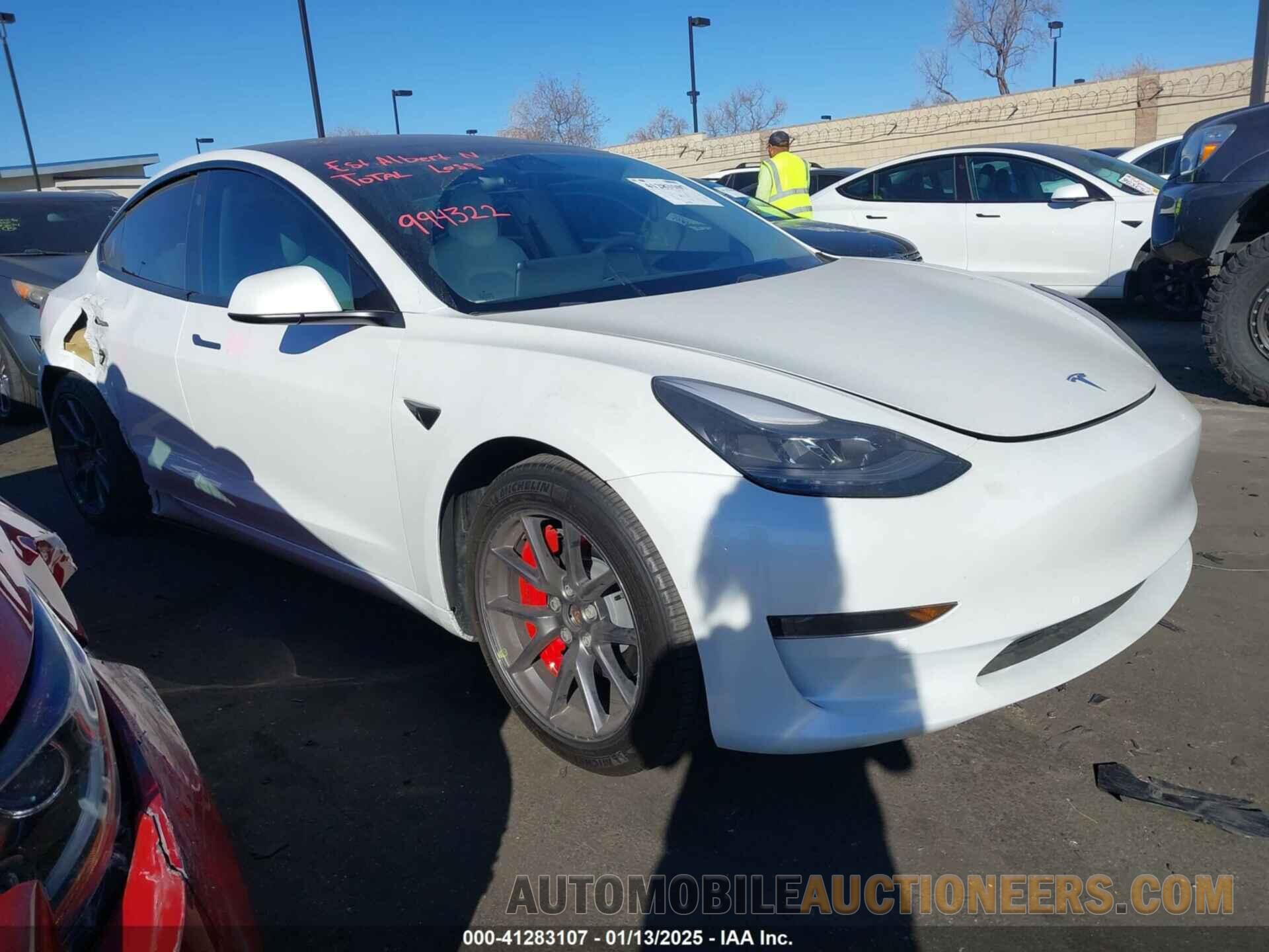 5YJ3E1EA7MF994322 TESLA MODEL 3 2021