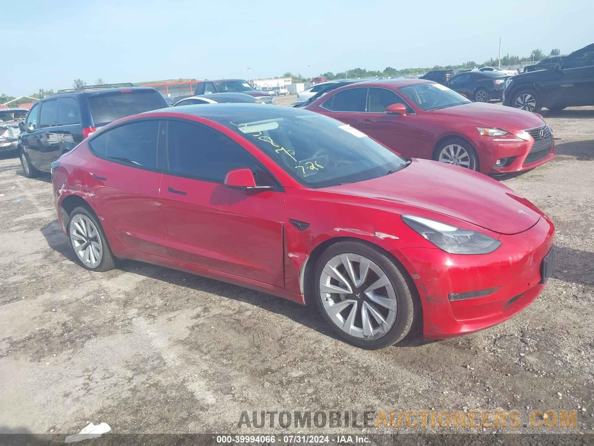 5YJ3E1EA9NF185387 TESLA MODEL 3 2022