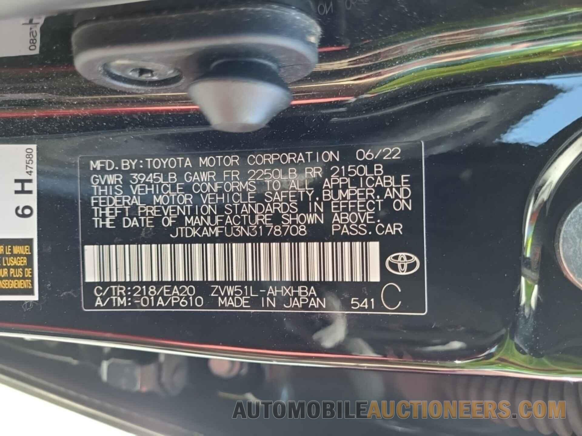 JTDKAMFU3N3178708 TOYOTA PRIUS 2022