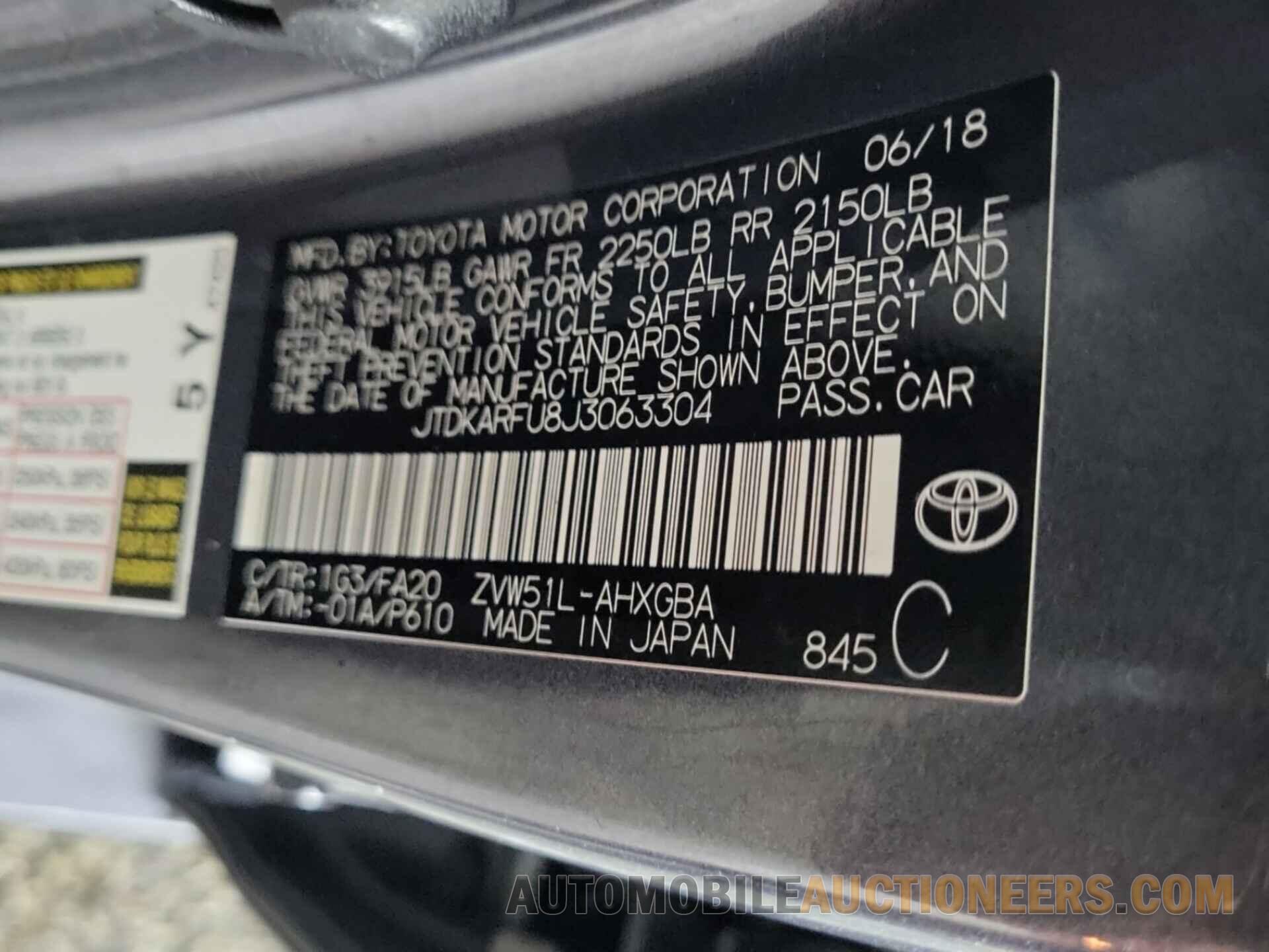 JTDKARFU8J3063304 TOYOTA PRIUS 2018