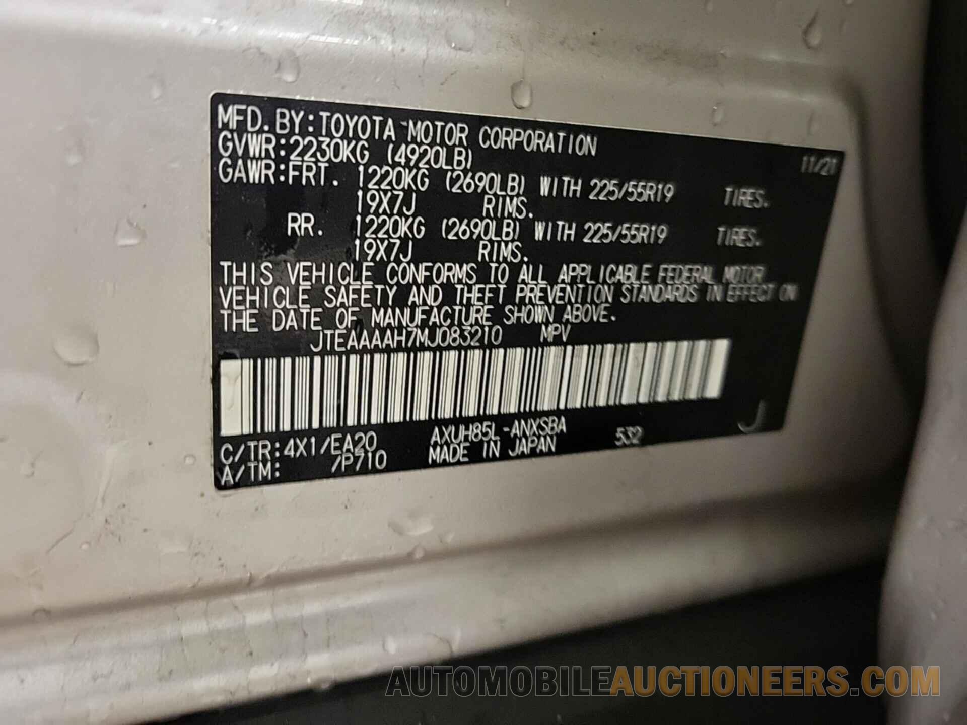 JTEAAAAH7MJ083210 TOYOTA VENZA 2021