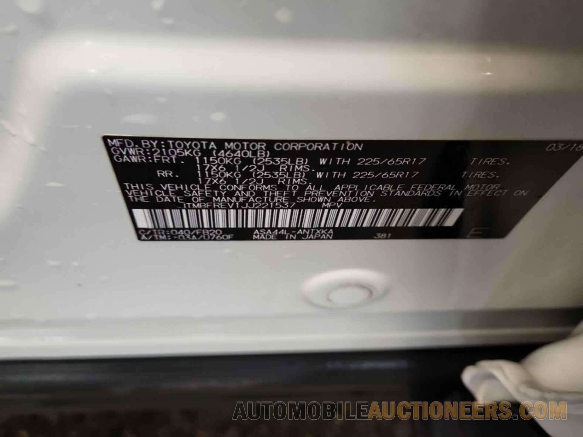 JTMBFREV1JJ221537 TOYOTA RAV4 2018